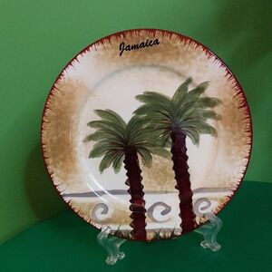 Authentic Jamaica Palm Tree Ceramic Dinner Plate - Brown & Green